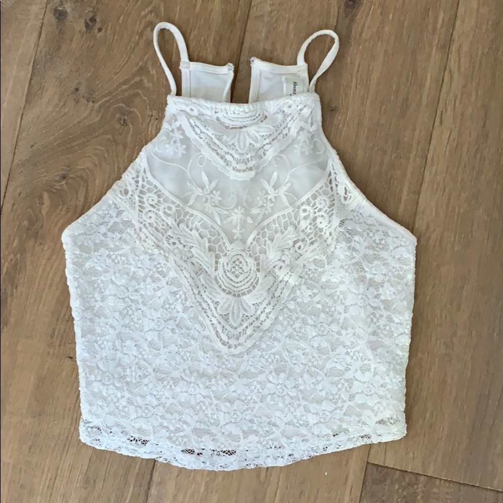 White lace crop top tank